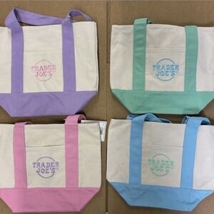 NWT 4 Trader Joe's Canvas Tote Bag - Pastel Color Options